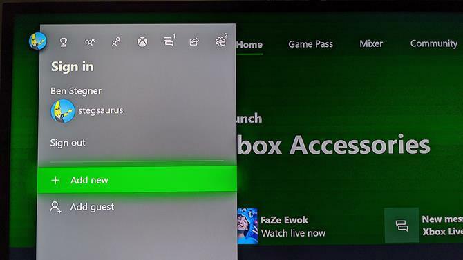 Xbox One Dodaj novega uporabnika